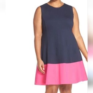 Eliza J Navy Blue Hot Pink Colorblock Fit and Flare Dress Size 24 W Nwt